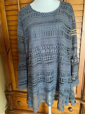 indigo soul Charcoal Crochet Long-Sleeve Tunic